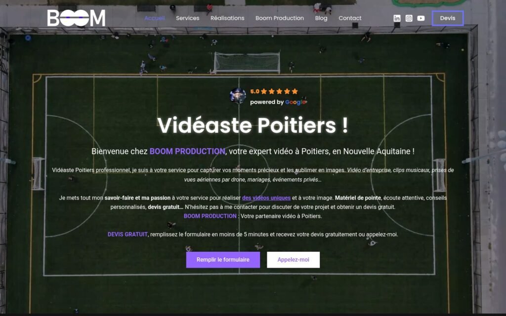 Page d’accueil du site boomprod.fr